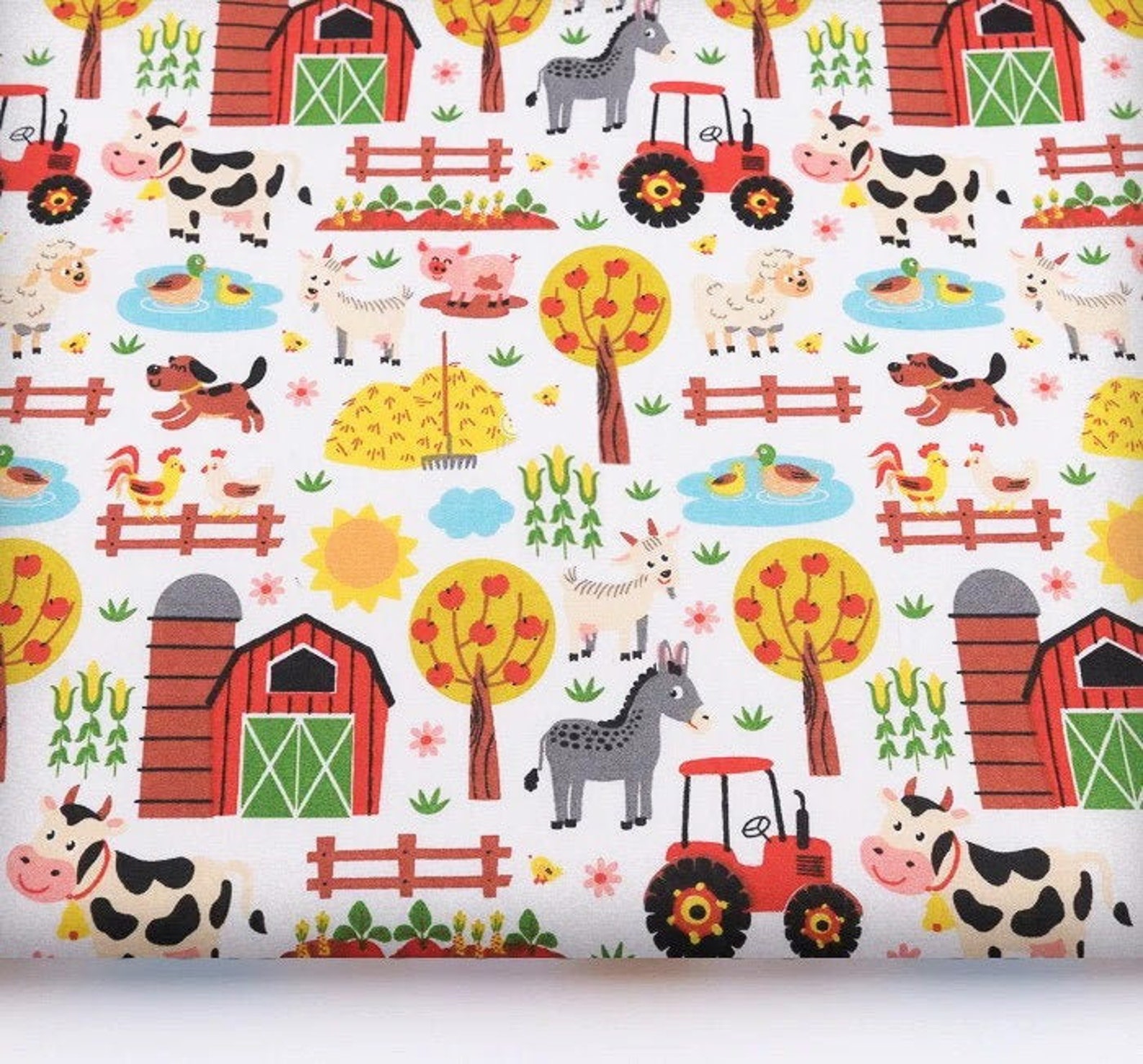 Farm fabric Farm animals fabric by the yard metre Down on the Etsy