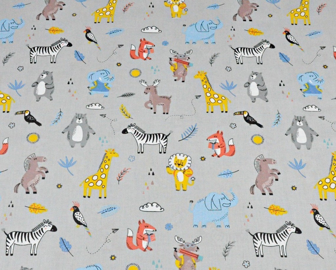 Safari animals fabric Woodland animals Jungle friends fabric Etsy Jungle nursery fabric babies joann animal cotton baby animals fleece safari prints sold yard curtains