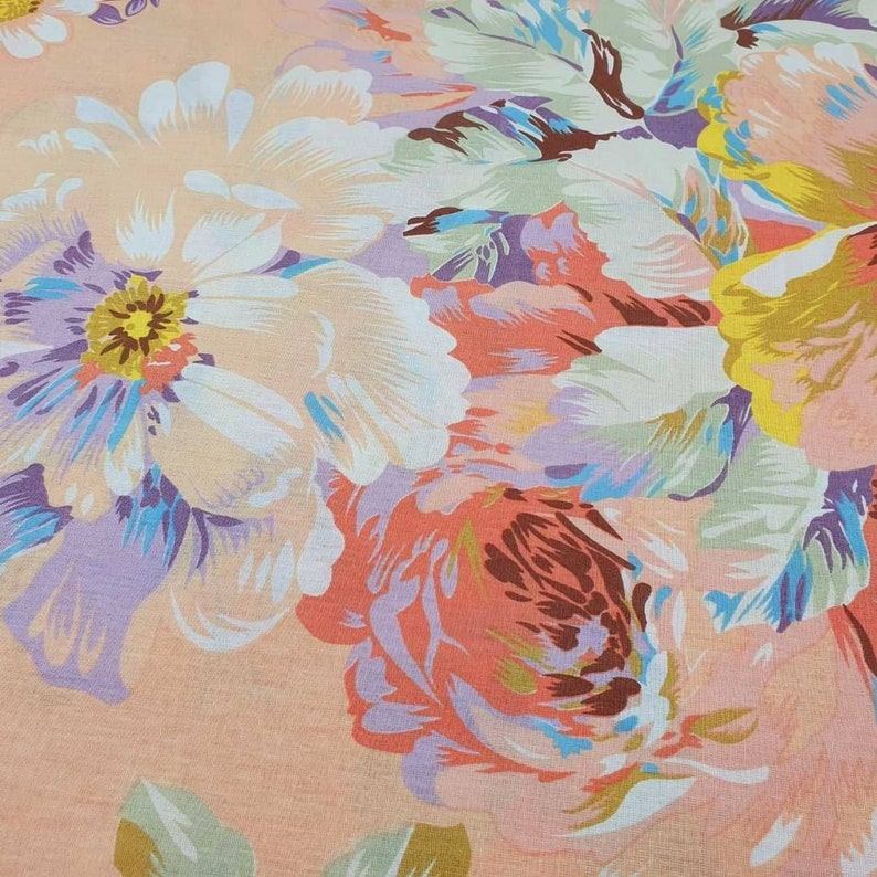 Peony fabric Watercolor peonies fabric Floral fabric by the yard-meter Big flower fabric Large print fabric with flowers 100% cotton 94wide image 3