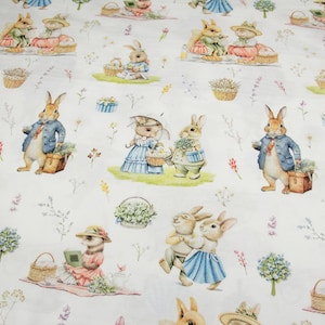Rabbit fabric Baby fabric Forest friends Garden fairytale fabric by the yard Nursery cotton fabric Watercolor bunny family Vintage animals