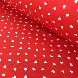 Tiny hearts fabric by the yard-meter Valentines day cotton fabric with hearts print Love fabric Small, Mini heart material Red White fabric