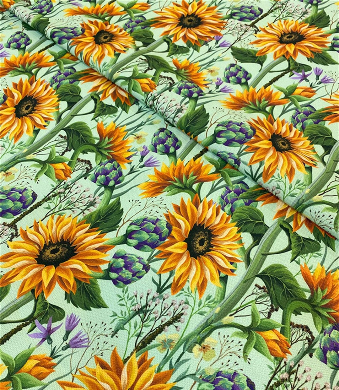 Sunflowers Fabric Upholstery Fabric by the Yard Floral Print Etsy