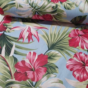 Hibiscus fabric Tropical flower Hawaii fabric by the yard-meter Jungle large print material Monstera green leaves 100% cotton fabric 94&quot;wide