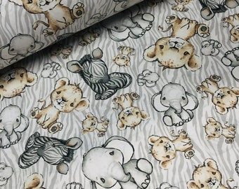 Safari animals fabric Nursery fabric Baby fabric Savannah Zoo animals fabric by the yard Elephant cotton material Boy & Girl quilt fabric
