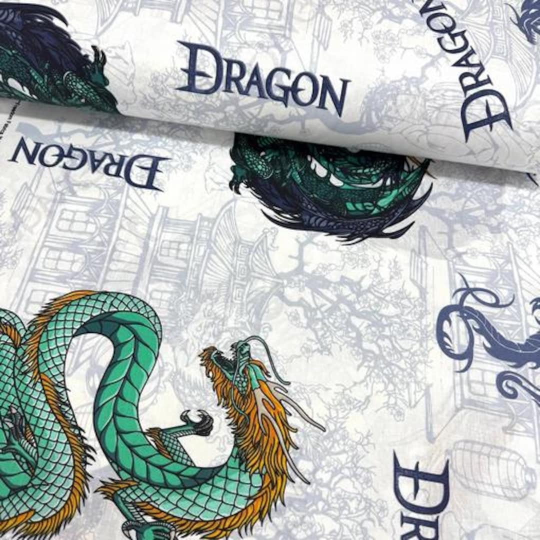 Dragon Fabric by the Yard Fairytale Fabric Fantasy Fabric Magical Theme ...