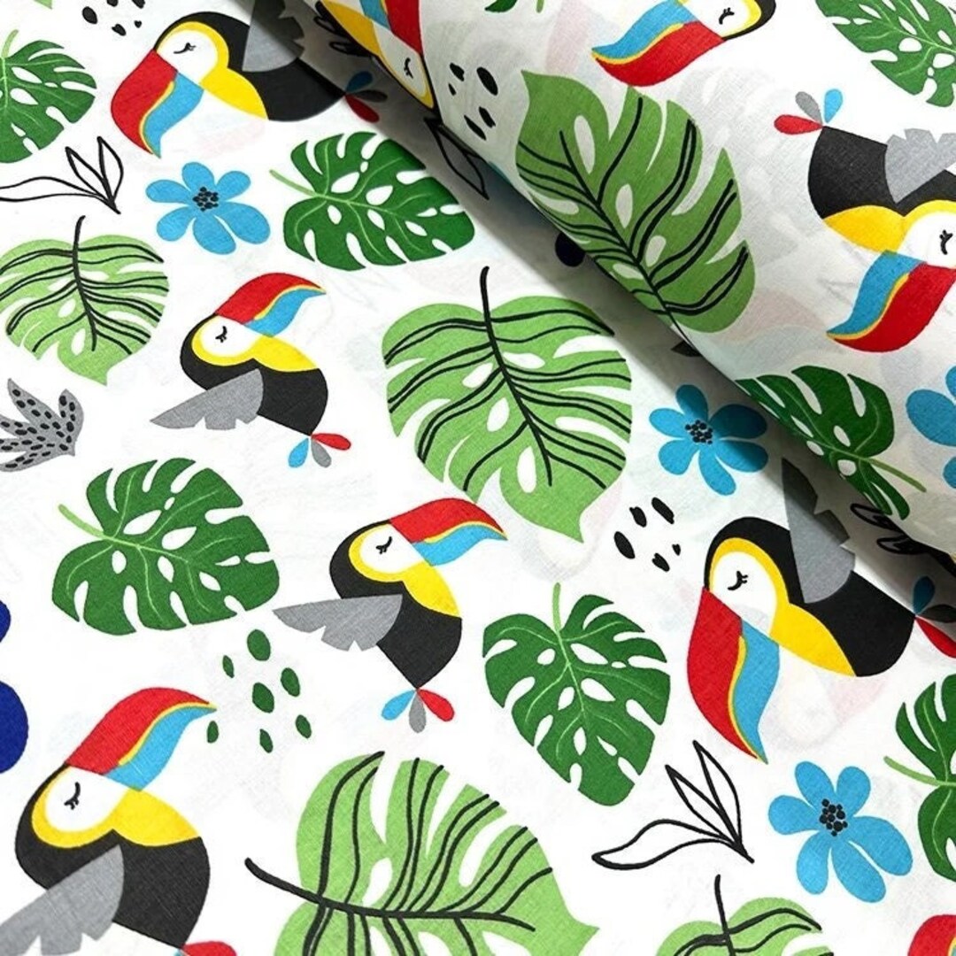 Jungle Nursery Fabric Toucan Bird Fabric Monstera Green Leaves Etsy