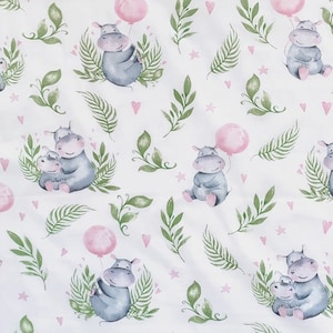 Nursery fabric by the Yard-Meter Hippopotamus fabric Hippo fabric Baby quilt material Safari animals 100% quilting cotton Boy or girl fabric
