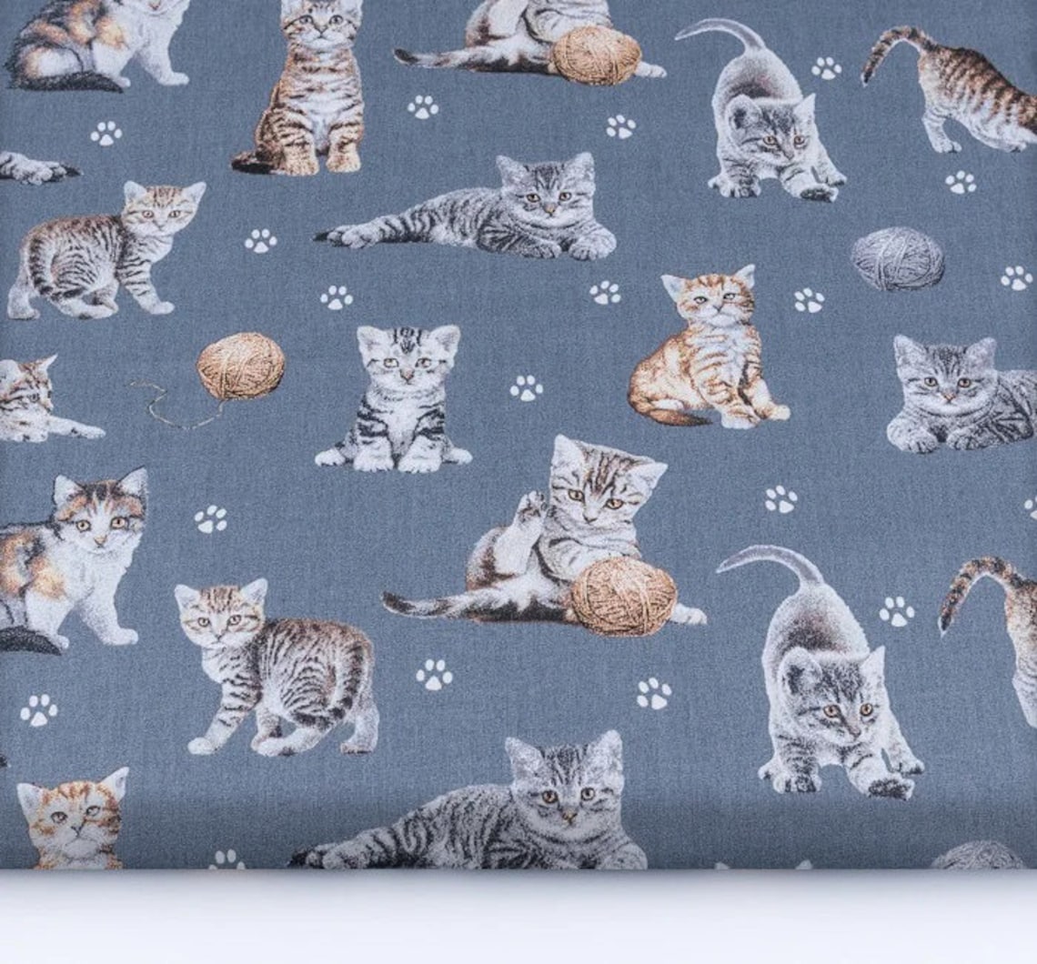 Cat fabric 100 cotton fabric by the yard meter cats print etsy