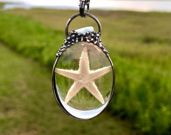 Starfish Necklace with Larimar, Starfish Pendant, Starfish Gift, Sea Life Necklace, Sea Life Jewelry, Coastal Necklace,