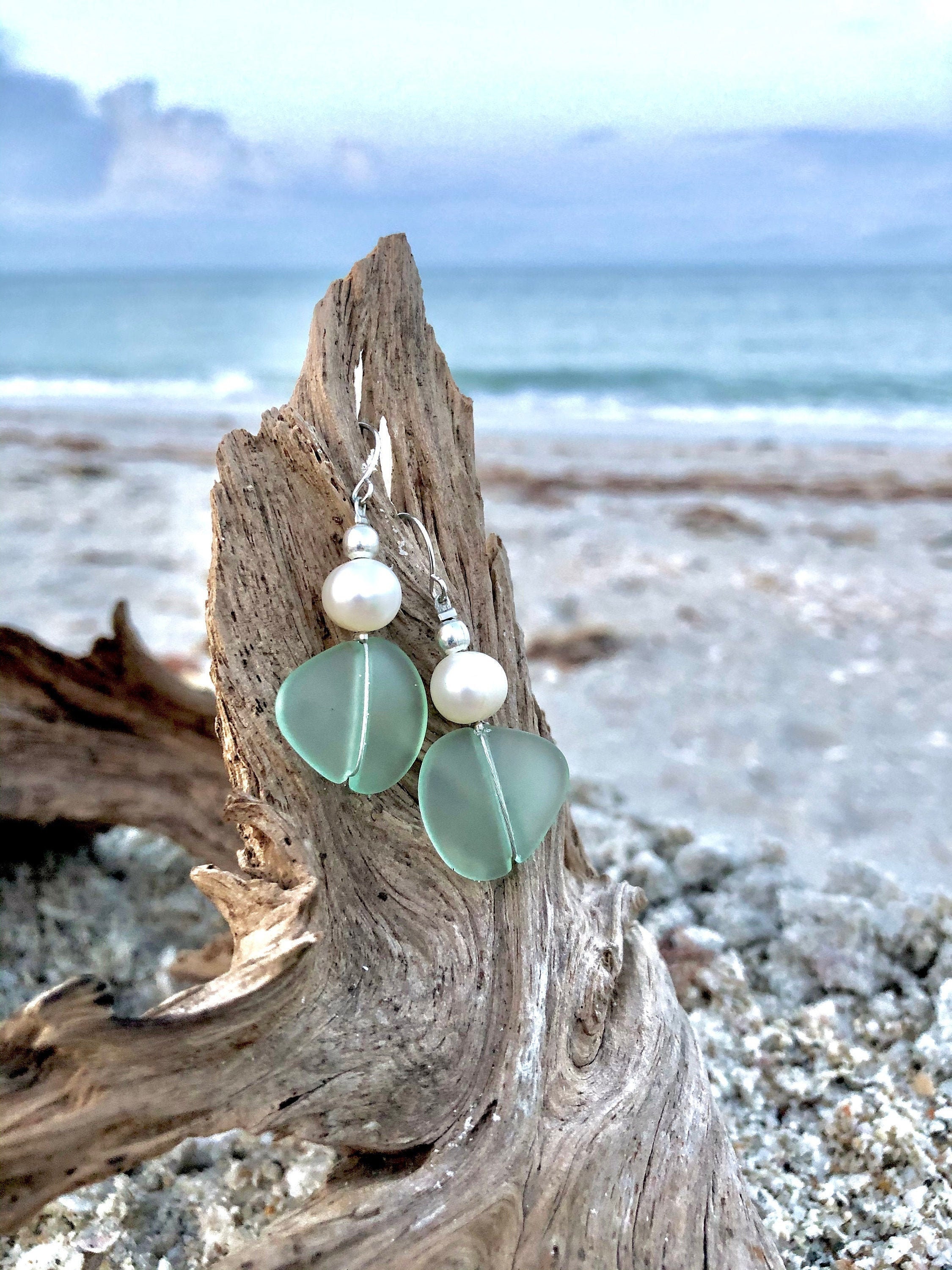 Sea Glass Earrings, Beach Glass Earrings, Sea Glass Jewelry, Beach Gl…