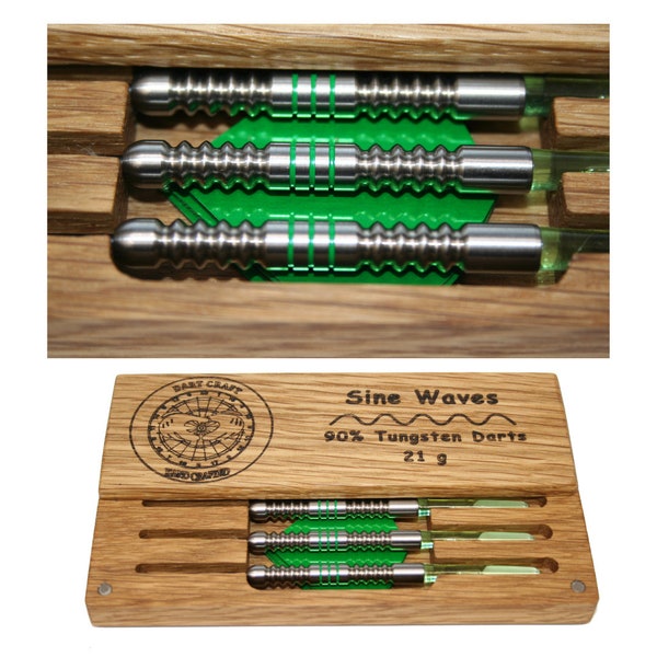 Dart Craft | Sinewave darts | 90% tungsten | 21 grams | Supplied in handmade solid oak case