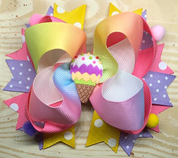Rainbow or Pink Ice Cream Cone Hair Bow Free Shipping Eligible Etsy