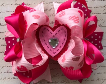Valentines Day Boutique Hair Bow with Free Shipping eligible
