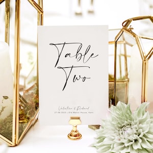 ALPHA | Modern Table Number Cards | Wedding Table Names | A6 or A5 size | 5”x7” and 4”x6” | Matching Place Cards & Menus