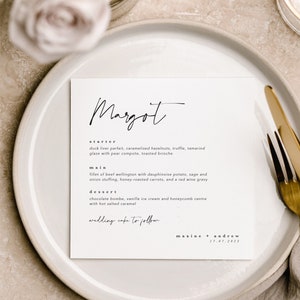 FOXTROT | Personalised Wedding Menu Cards | Birthday Menu | Modern | Elegant & Minimal | Square | With Guest Names |Matching items available
