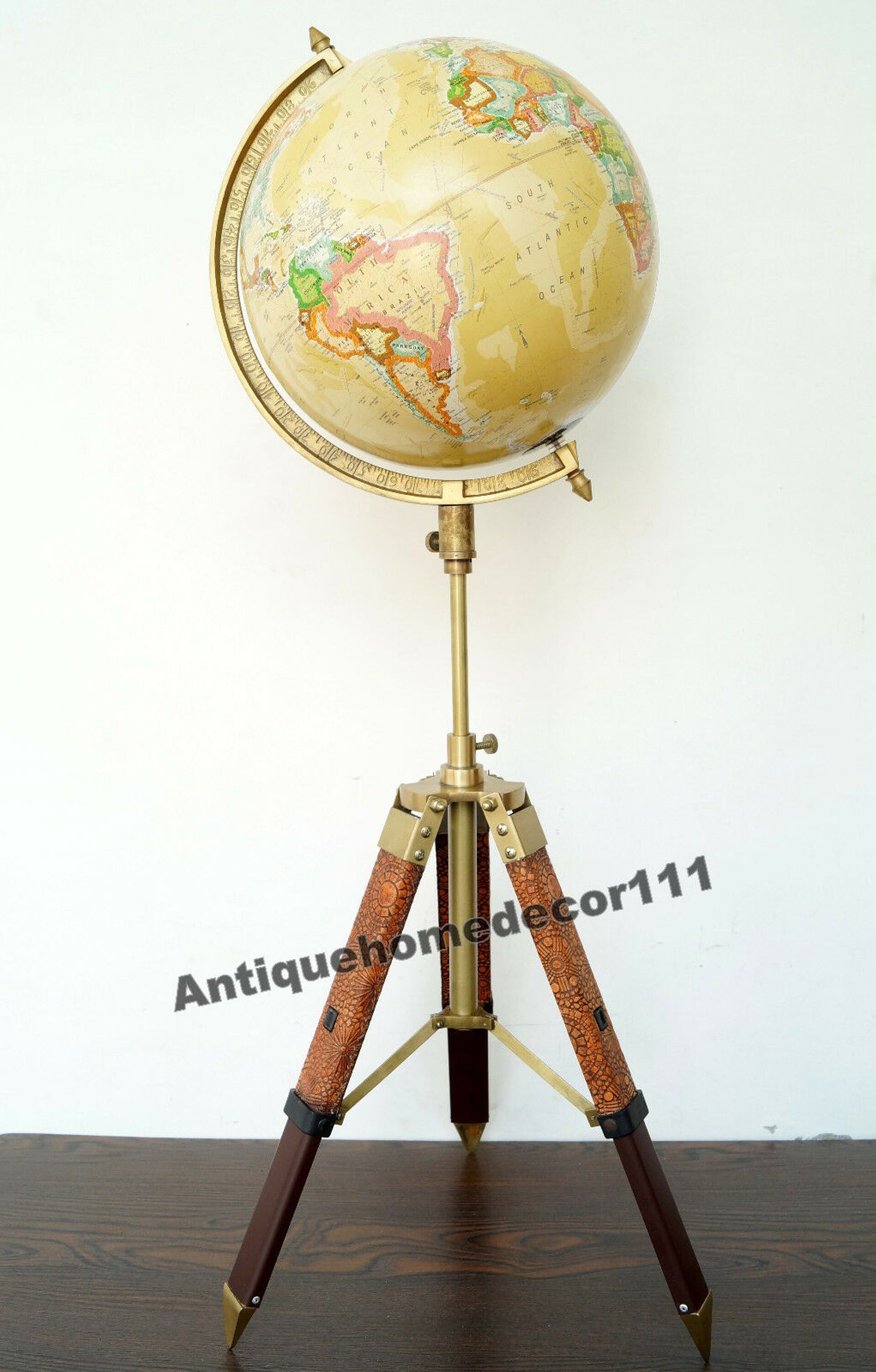 Nautical World Globe With Leather Tripod Stand Home Decor Gift Etsy