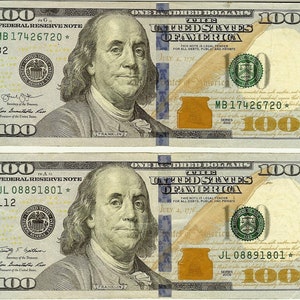 Two 100 hundred dollar bills with a low STAR serial number MB 17426720  and JL 08891801 *