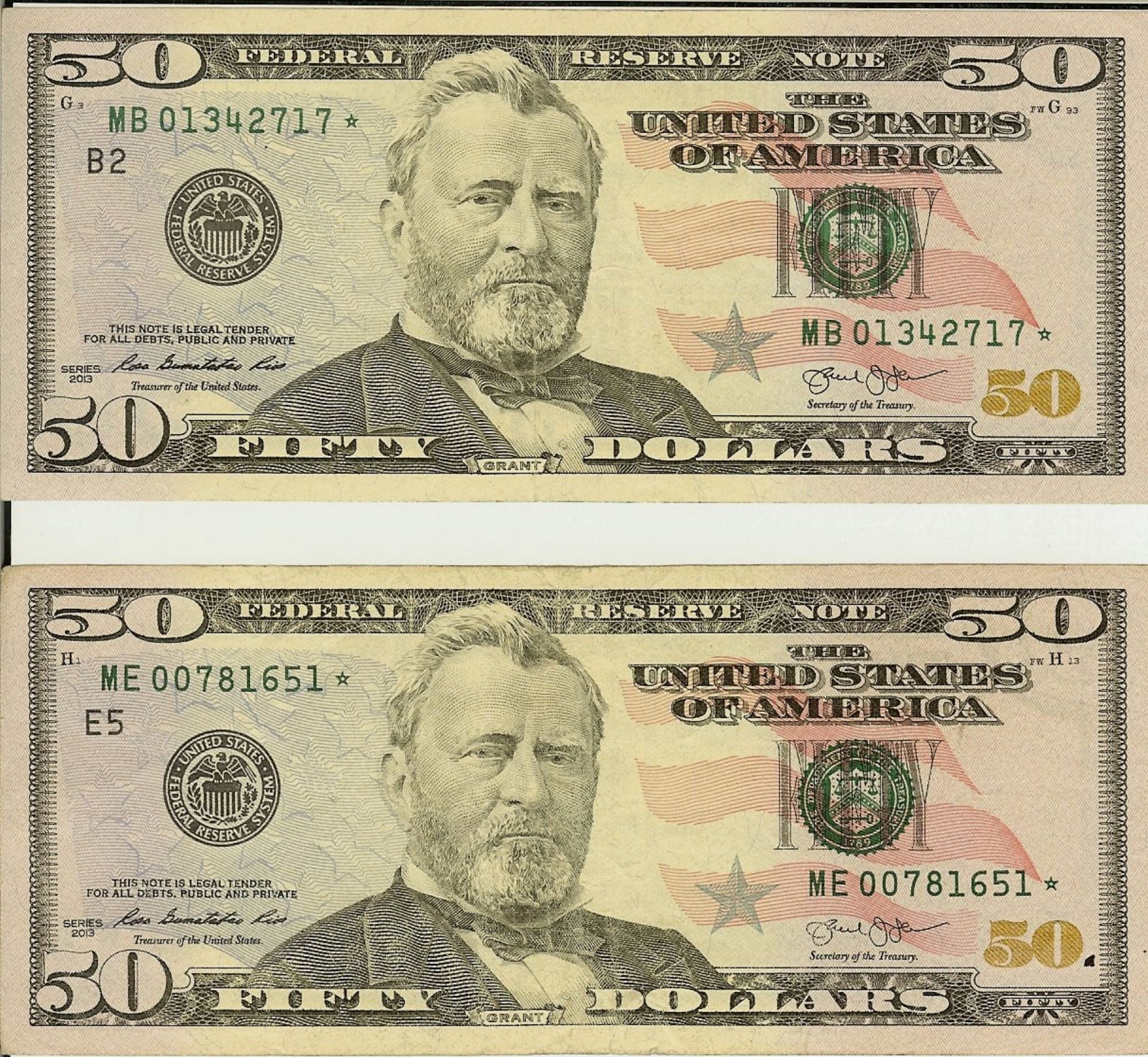 50 Dollar Bills With a Low STAR Serial Numbers MB 01342717 Etsy