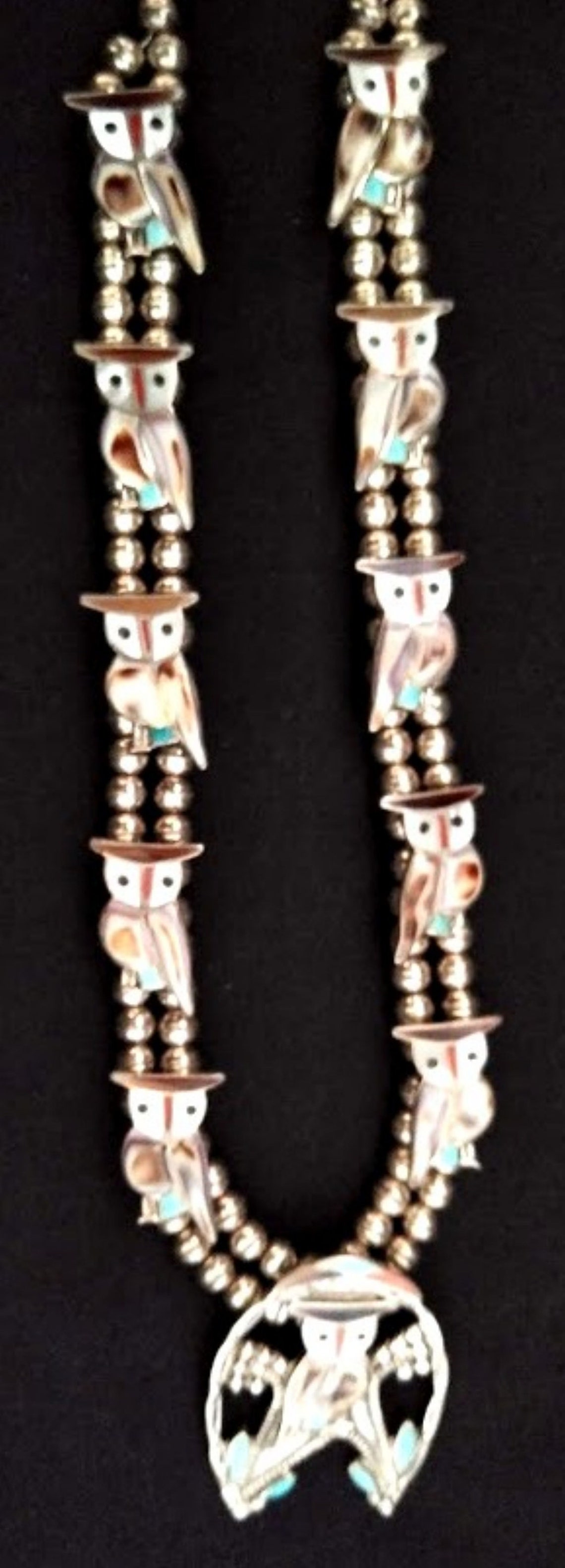 Inlaid Zuni Owl Necklace, Signed Etsy