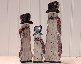 Snowmen, Snowman Trio, Wood Snowman Trio, Primitive Snowman, Distressed Snowmen, FREE PRIORITY SHIPPING