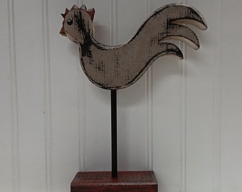 Chicken, Primitive Chicken, Distressed Chicken, Chicken on base with Metal Eyes, Folk Art Animal, FREE PRIORITY SHIPPING