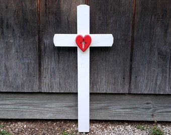 Wood Cross, Memorial Cross, Grave Cross, Memorial Cross with Heart and Stake, Wedding Cross, FREE PRIORITY SHIPPING