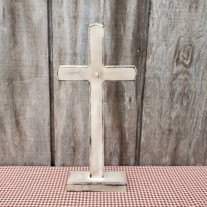 The Orignal Royer Chapel Wood Cross, Standing on Base,Aged White,Wood Cross,Table Top Cross,Distressed Cross,FREE PRIORITY SHIPPING image 1