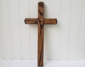 Wood Cross, Hanging Cross, Distressed Cross, Farmhouse Cross, Solid Oak,Stained, Very Distressed,FREE PRIORITY SHIPPING