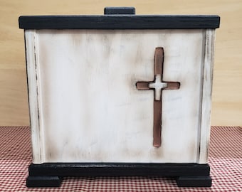 Cremation Urn, WoodCross, Wood Cremation Urn, Adult Urn, Distressed Urn,Aged White, Aged Rose Gold Cross, FREE PRIORITY SHIPPING