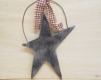 Star, Wood Star,Distressed Star,Gray over Black, Hanging Wall Decoration,FREE PRIORITY SHIPPING