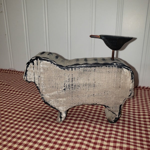 Sheep, Sheep with Crow, Wood Sheep with Crow, Primitive Sheep, Distressed Sheep, Folk Art Animal,FREE PRIORITY SHIPPING