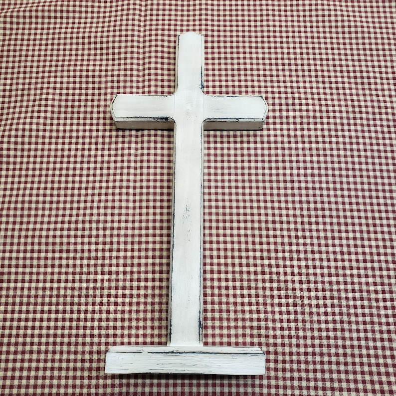 The Orignal Royer Chapel Wood Cross, Standing on Base,Aged White,Wood Cross,Table Top Cross,Distressed Cross,FREE PRIORITY SHIPPING image 6