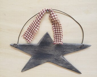 Star, Wood Star, Primitive Star,Distressed Star, Gray over Black, Hanging Wall Decoration,FREE PRIORITY SHIPPING