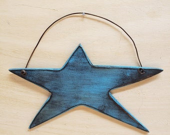 Star, Wood Star,Distressed Star,Aged Blue, Hanging Wall Decoration,FREE PRIORITY SHIPPING