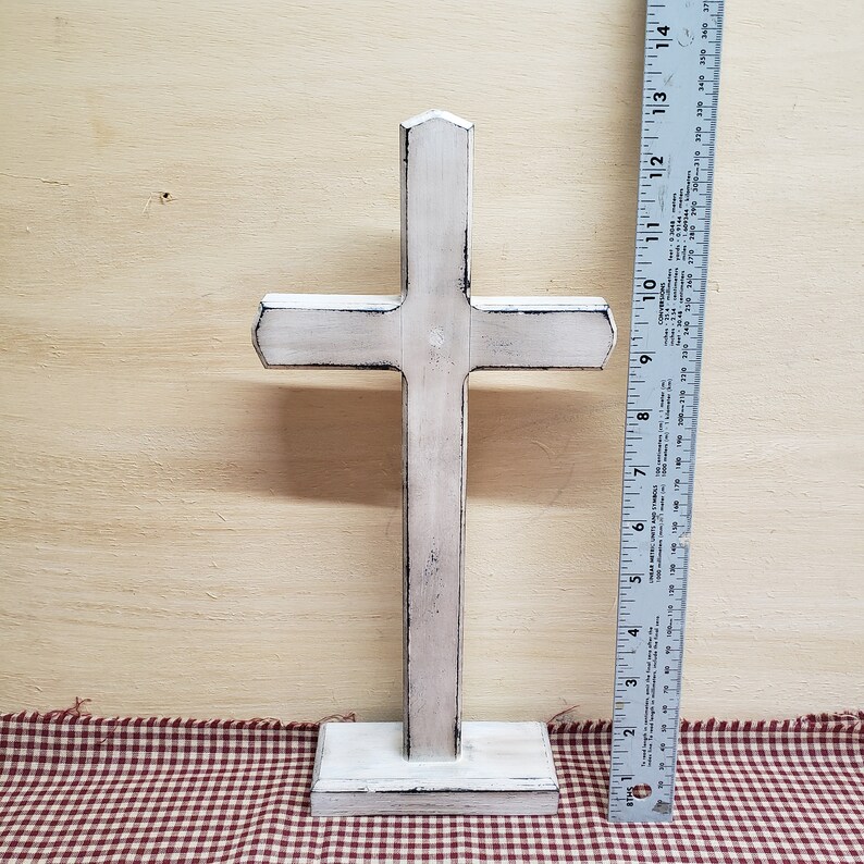 The Orignal Royer Chapel Wood Cross, Standing on Base,Aged White,Wood Cross,Table Top Cross,Distressed Cross,FREE PRIORITY SHIPPING image 4