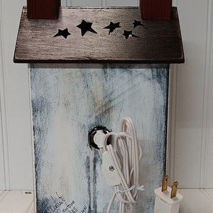 Primitive Wood House,Light Up House, House with Star Cut-Out Roof, Lamp, Night Light, FREE PRIORITY SHIPPING image 7