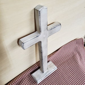 The Orignal Royer Chapel Wood Cross, Standing on Base,Aged White,Wood Cross,Table Top Cross,Distressed Cross,FREE PRIORITY SHIPPING image 3