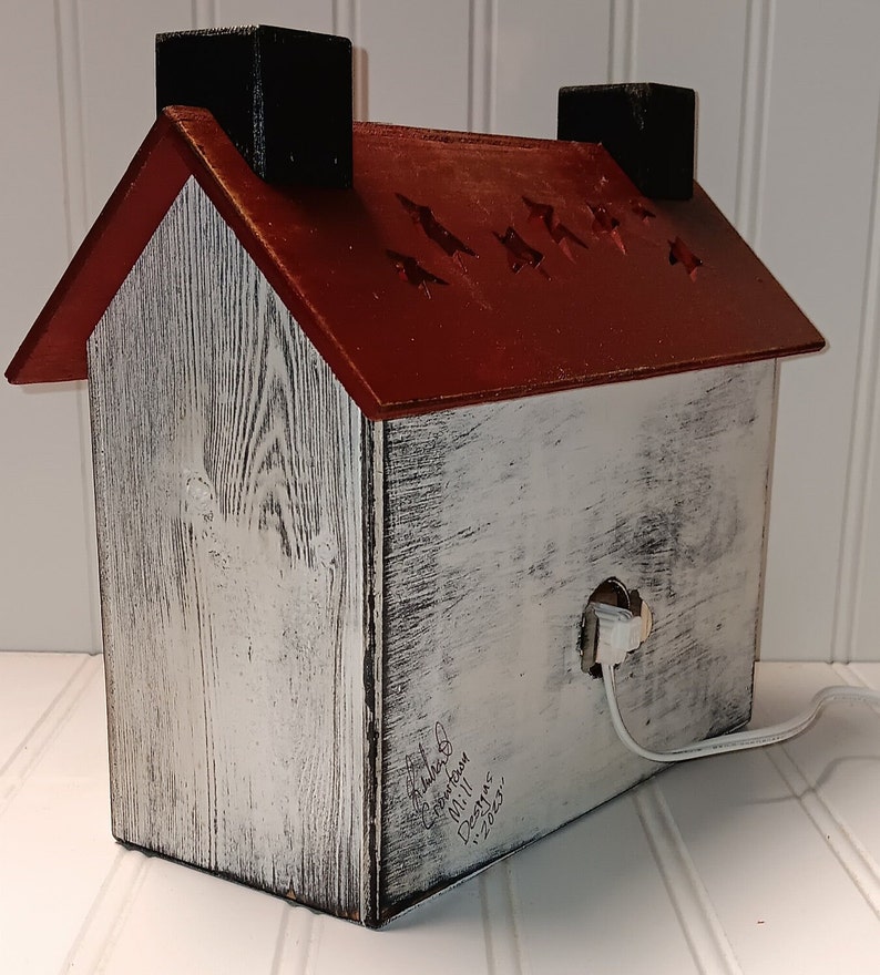 Primitive Wood House,Light Up House, House with Star Cut-Out Roof, Lamp, Night Light, FREE PRIORITY SHIPPING image 6