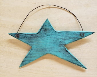 Star, Wood Star, Farmhouse Star,Aged Teal,Distressed Star, Hanging Wall Decoration,FREE PRIORITY SHIPPING