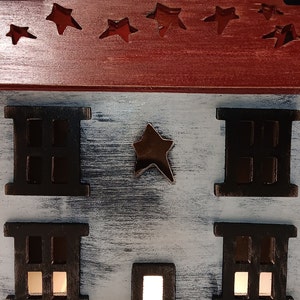 Primitive Wood House,Light Up House, House with Star Cut-Out Roof, Lamp, Night Light, FREE PRIORITY SHIPPING image 7