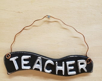 Teacher Ornament, Teachers Supplies, Black with Aged White Lettering,FREE PRIORITY SHIPPING