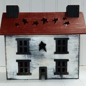 Primitive Wood House,Light Up House, House with Star Cut-Out Roof, Lamp, Night Light, FREE PRIORITY SHIPPING image 2