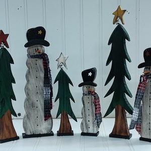 Snowmen, Snowman Trio, Wood Snowman Trio, Primitive Snowman, Distressed Snowmen, FREE PRIORITY SHIPPING zdjęcie 7