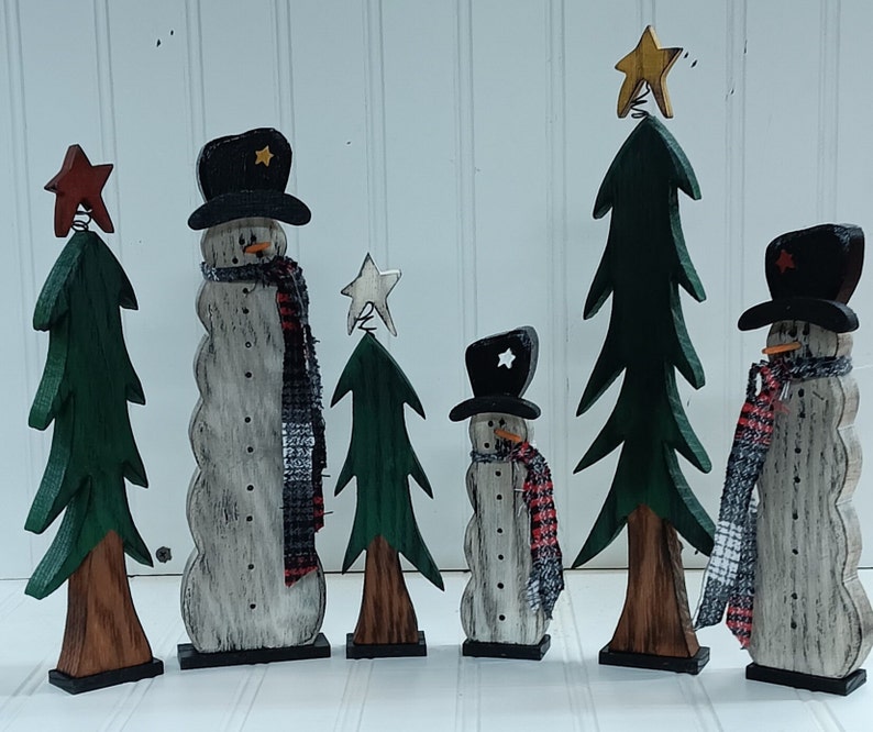 Snowmen, Snowman Trio, Wood Snowman Trio, Primitive Snowman, Distressed Snowmen, FREE PRIORITY SHIPPING zdjęcie 7