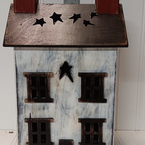 Primitive Wood House,Light Up House, House with Star Cut-Out Roof, Lamp, Night Light, FREE PRIORITY SHIPPING image 2