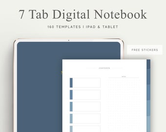 7 Tab Digitales Notizbuch, PDF mit Hyperlink, liniert, Gitter, gepunktet, leer, Cornell, Aufkleber, Bujo, Digitaler Planer, Goodnotes, Notability