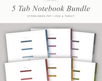 5 Tab Digital Notebook Bundle, Hyperlinked PDF, Lined, Grid, Dotted, Blank, Cornell, Stickers, Bujo, Digital Planner, Goodnotes, Notability