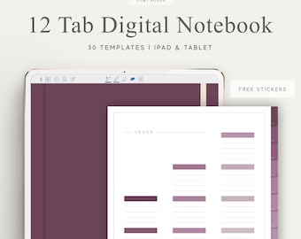 12 Tab Digital Notebook, Hyperlinked PDF, Lined, Grid, Dotted, Blank, Cornell, Stickers, Bujo, Digital Planner, Goodnotes, Notability