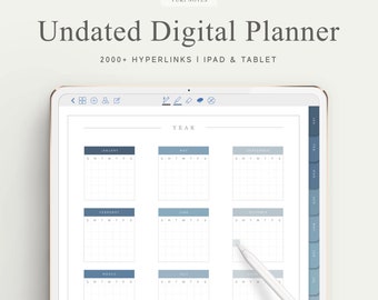 Undated Digital Planner | Goodnotes Template | Hyperlink Tabs | Digital Notebook | Bullet Journal | Month | Daily | Notability | Noteshelf