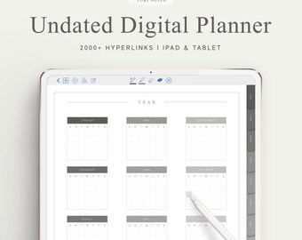 Undated Digital Planner | Goodnotes Template | Hyperlink Tabs | Digital Notebook | Bullet Journal | Month | Daily | Notability | Noteshelf